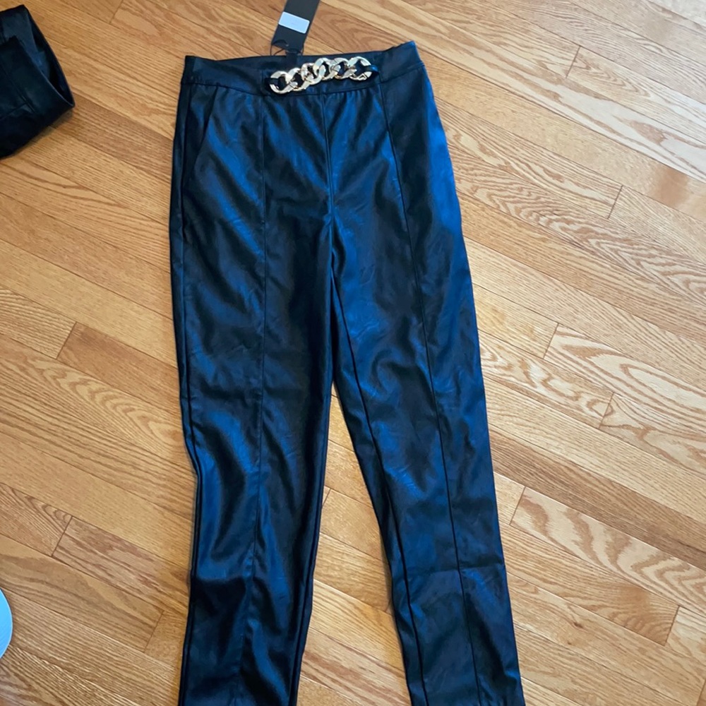 Venti6 faux leather chain zippered pants